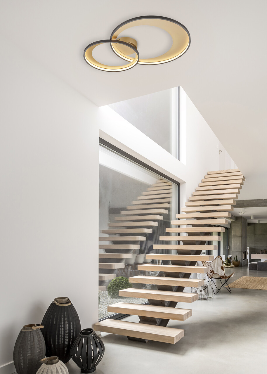 Plafoniera Granada, TRIO, 85x60x8.5 cm, 36W, 1x SMD, metal, negru mat/auriu - imagine 5